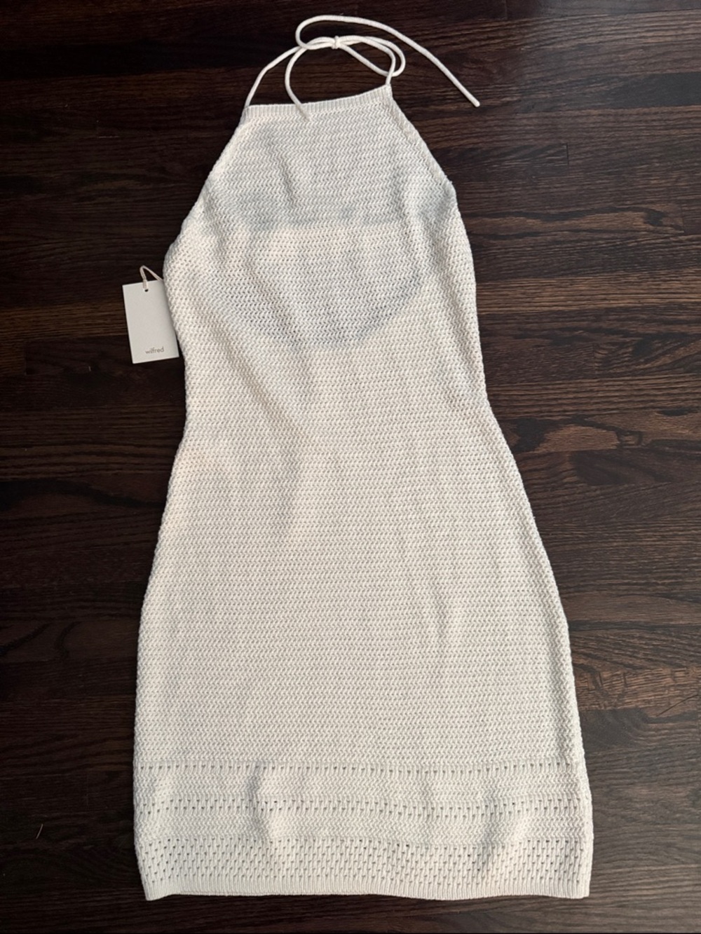 Wilfred White Sunset Halter Knit Mini Dress size Medium NWT